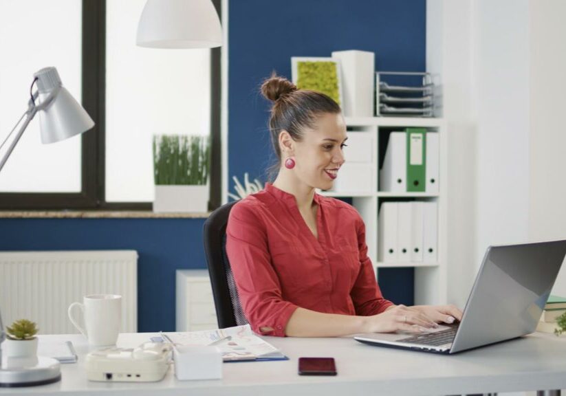 woman using the laptop
